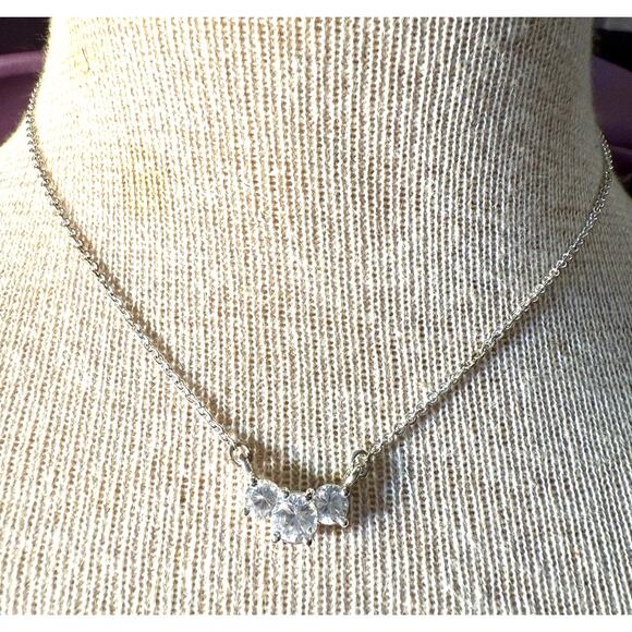 -NECKLACE WOMEN Trinity Necklace Silver With 3 Sparkling CZs 16” Length - Picture 8 of 12